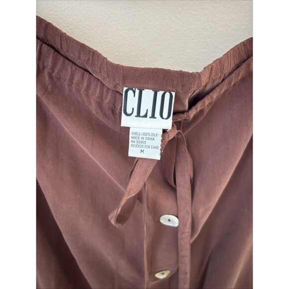 Vintage Clio Silk Midi Skirt Brown Button Front Womens M 100% Silk - Picture 4 of 7